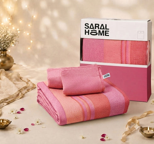 GIFT BOX | JOY Pink Bedsheet-2 Pillow Covers | Cotton Bedsheet-Cover | For Gift & Daily Use