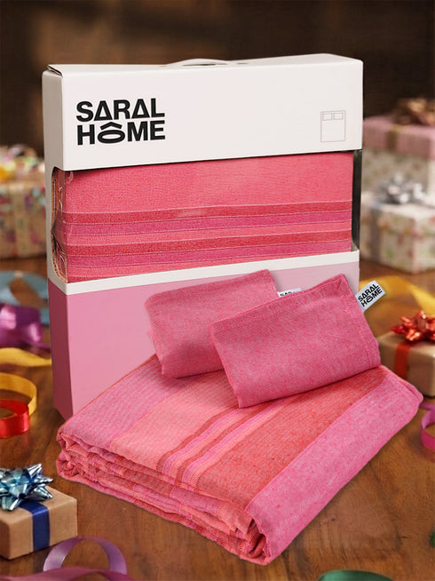 GIFT BOX | JOY Pink Bedsheet-2 Pillow Covers | Cotton Bedsheet-Cover | For Gift & Daily Use