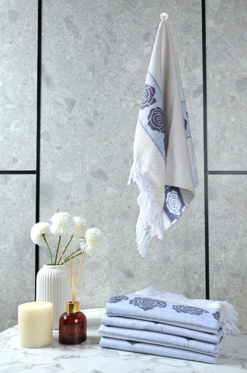 Rose Pure Cotton 4 PC Hand Towel Set | Quick Dry Soft Towels | Bathing Kitchen Hand Towel Gym | Men & Women | Bathroom Accessories Set |