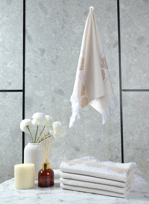 Rose Pure Cotton 4 PC Hand Towel Set | Quick Dry Soft Towels | Bathing Kitchen Hand Towel Gym | Men & Women | Bathroom Accessories Set |