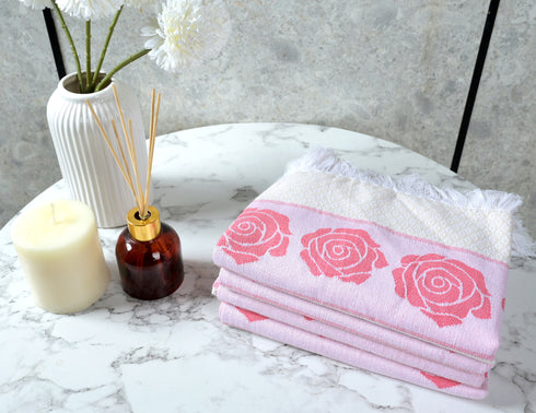 Rose Pure Cotton 4 PC Hand Towel Set | Quick Dry Soft Towels | Bathing Kitchen Hand Towel Gym | Men & Women | Bathroom Accessories Set |
