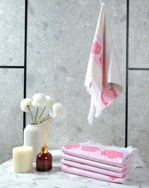 Rose Pure Cotton 4 PC Hand Towel Set | Quick Dry Soft Towels | Bathing Kitchen Hand Towel Gym | Men & Women | Bathroom Accessories Set |