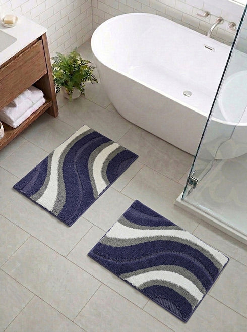 Wave Microfiber Bath Mat | Soft & Absorbent Bathroom Floor Mat | Quick Dry & Washable | Wave Pattern Design