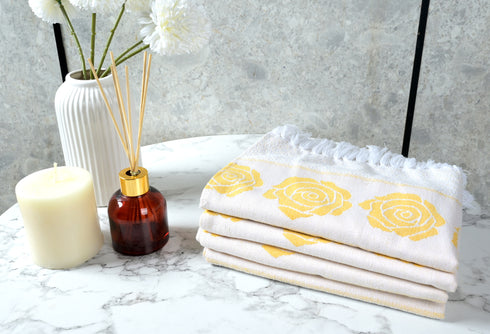 Rose Pure Cotton 4 PC Hand Towel Set | Quick Dry Soft Towels | Bathing Kitchen Hand Towel Gym | Men & Women | Bathroom Accessories Set |