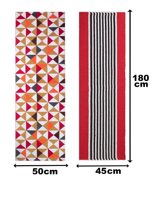 Cotton Printed & Woven Floor Runner 45x180 & 50x180 cm Floor Mat Combo – Set of 2