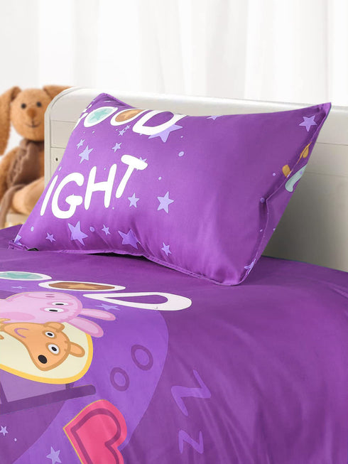Peppa Pig Micro Polyester Single Bedsheet (60×90 in) with 1 Pillow Cover (17×24 in)