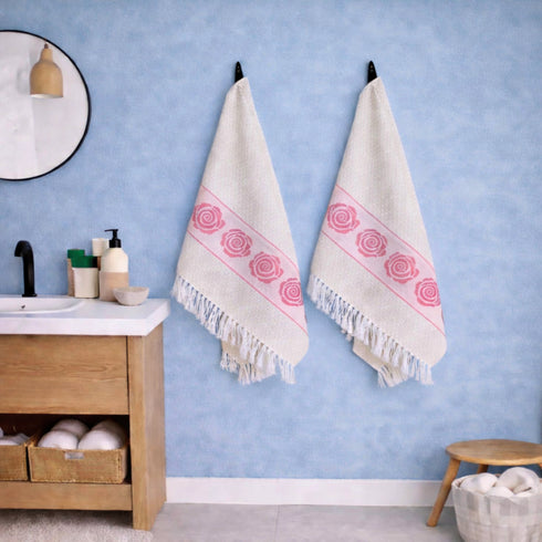 Rose Pure Cotton 4 PC Hand Towel Set | Quick Dry Soft Towels | Bathing Kitchen Hand Towel Gym | Men & Women | Bathroom Accessories Set |