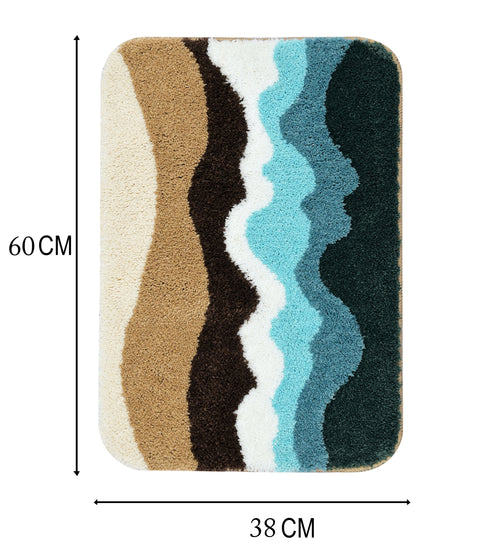 Wave Microfiber Bath Mat 38x60 cm | Ultra Soft, Super Absorbent & Anti-Skid | Quick Dry Door Mat for Bathroom, Bedroom, Kitchen & Entrance | Multicolor (Pack of 1)
