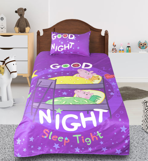 Peppa Pig Micro Polyester Single Bedsheet (60×90 in) with 1 Pillow Cover (17×24 in)
