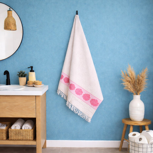 Rose Pure Cotton Bath & Hand Towel Set | Quick Dry Soft Towels | Bathing Kitchen Hand Towel Gym | Men & Women | Bathroom Accessories Set |
