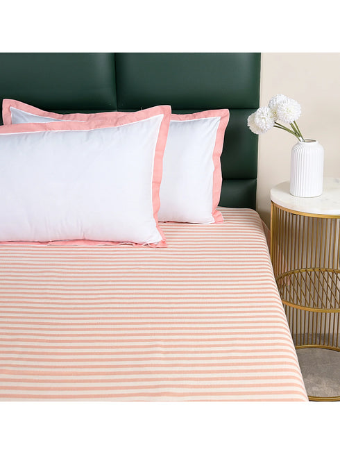Reka Cotton Rich Bedsheet | Elegant Stripe Woven Bed Sheet | 180 TC (Weight 400 TC) | Soft & Comfortable Bedsheet for Bedroom