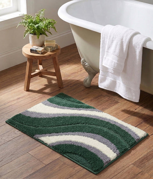 Wave Microfiber Bath Mat | Soft & Absorbent Bathroom Floor Mat | Quick Dry & Washable | Wave Pattern Design