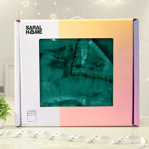 GIFT BOX | Teal Winter Mink & Cloudy Silky Soft | Double Sided Heavy 2 Layer Blanket 90″x90″ | with Crochet Lace Edges | For Gift & Daily Use