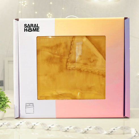 GIFT BOX | Gold Winter Mink & Cloudy Silky Soft | Double Sided Heavy 2 Layer Blanket 90″x90″ | with Crochet Lace Edges | For Gift & Daily Use