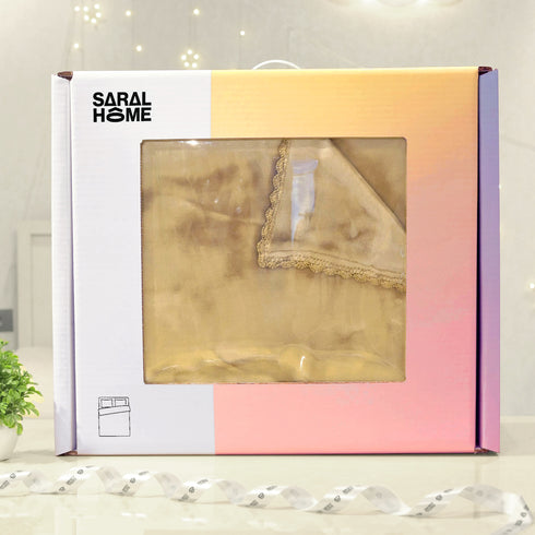 GIFT BOX | Beige Winter Mink & Cloudy Silky Soft | Double Sided Heavy 2 Layer Blanket 90″x90″ | with Crochet Lace Edges | For Gift & Daily Use