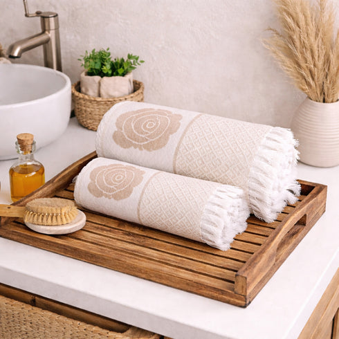 Rose Pure Cotton Bath & Hand Towel Set | Quick Dry Soft Towels | Bathing Kitchen Hand Towel Gym | Men & Women | Bathroom Accessories Set |