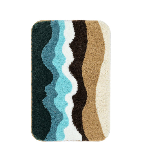 Wave Microfiber Bath Mat 38x60 cm | Ultra Soft, Super Absorbent & Anti-Skid | Quick Dry Door Mat for Bathroom, Bedroom, Kitchen & Entrance | Multicolor (Pack of 1)