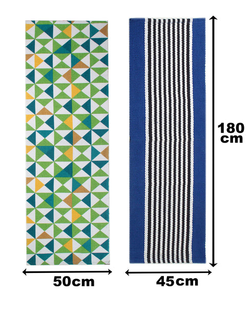 Cotton Printed & Woven Floor Runner 45x180 & 50x180 cm Floor Mat Combo – Set of 2