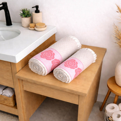 Rose Pure Cotton Bath & Hand Towel Set | Quick Dry Soft Towels | Bathing Kitchen Hand Towel Gym | Men & Women | Bathroom Accessories Set |