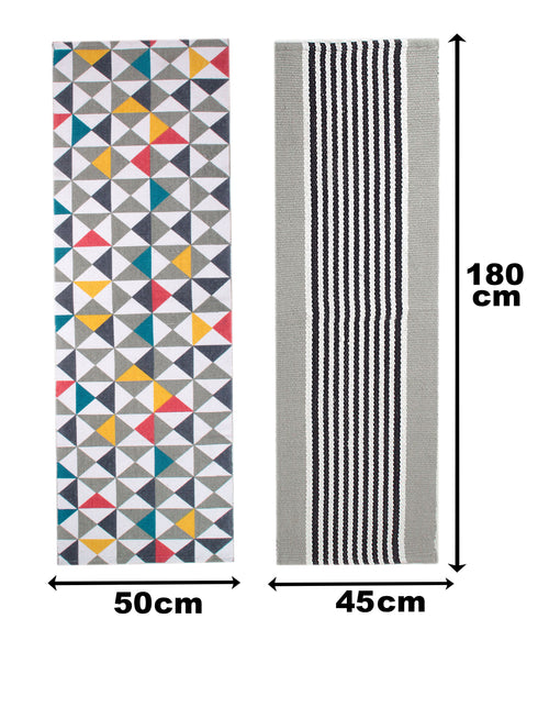 Cotton Printed & Woven Floor Runner 45x180 & 50x180 cm Floor Mat Combo – Set of 2