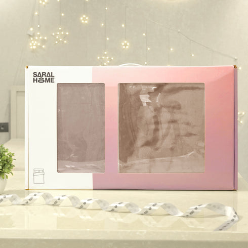GIFT BOX | SHEEN SHINE Beige Cotton Bedsheet-Cover | Matching Beige Light weight Cloudy Mink Blanket | Combo Set For Gift & Daily Use