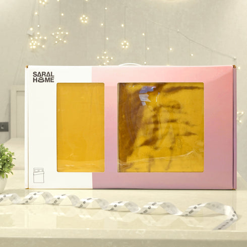 GIFT BOX | Cotton Gold Bedsheet-Cover | Matching Gold Light weight Cloudy Mink Blanket | Combo Set For Gift & Daily Use