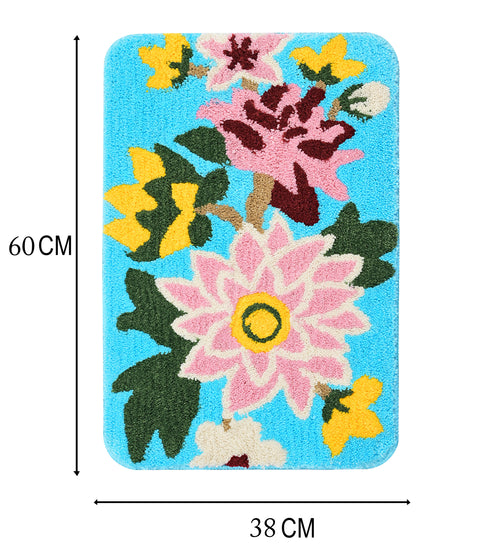 Lotus Microfiber 38x60 cm Anti Skid Bath Mat | Soft Absorbent Door Mat for Bathroom | Quick Dry Non Slip Floor Rug Carpet for Bedroom Kitchen Entrance Home Green (1 Pc)