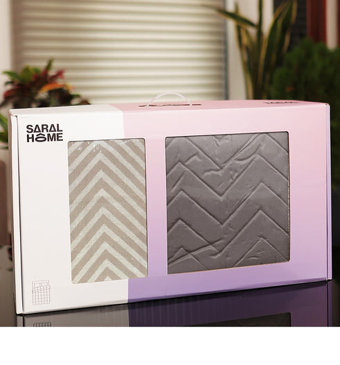 GIFT BOX | CHEVRON Beige Cotton Bedsheet-Cover | Matching Beige Reversible Quilt/Comforter | Combo Set For Gift & Daily Use