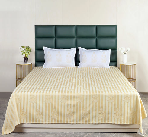 SOMA Cotton Rich Bedsheet | Floral & Stripe Woven Bed Sheet | 180 TC (Weight= 400 TC) | Soft & Comfortable Bedsheet for Bedroom