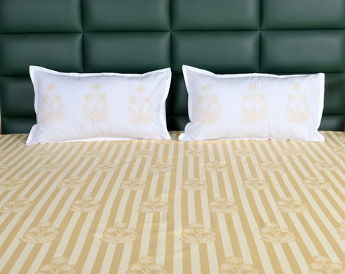SOMA Cotton Rich Bedsheet | Floral & Stripe Woven Bed Sheet | 180 TC (Weight= 400 TC) | Soft & Comfortable Bedsheet for Bedroom