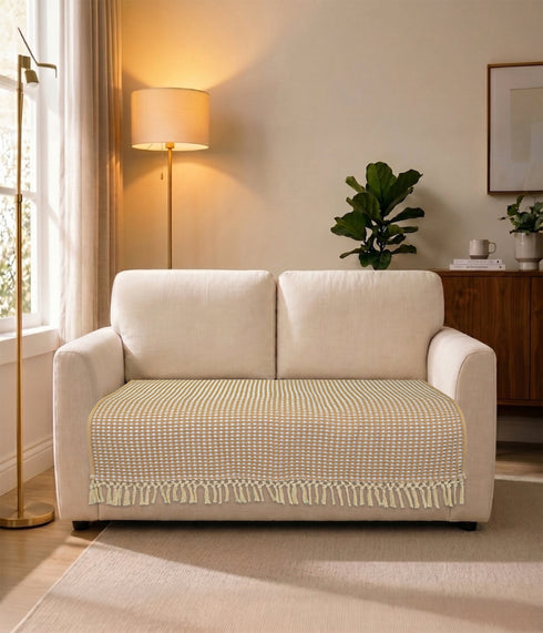 Comfy Sofa Seat Cover | Cotton & Polyester Sofa Cover with Elegant Fringe Design | Geometric Woven Sofa Cover for Sofa | Sofa Protector | Easy Wash & Durable Fabric