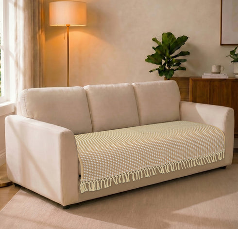 Comfy Sofa Seat Cover | Cotton & Polyester Sofa Cover with Elegant Fringe Design | Geometric Woven Sofa Cover for Sofa | Sofa Protector | Easy Wash & Durable Fabric