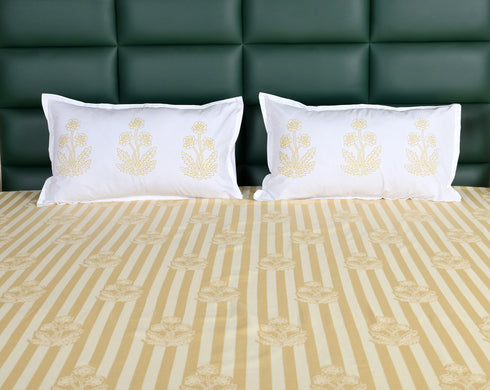 SOMA Cotton Rich Bedsheet | Floral & Stripe Woven Bed Sheet | 180 TC (Weight= 400 TC) | Soft & Comfortable Bedsheet for Bedroom