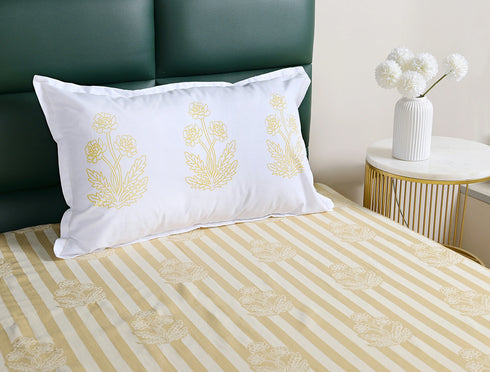 SOMA Cotton Rich Bedsheet | Floral & Stripe Woven Bed Sheet | 180 TC (Weight= 400 TC) | Soft & Comfortable Bedsheet for Bedroom