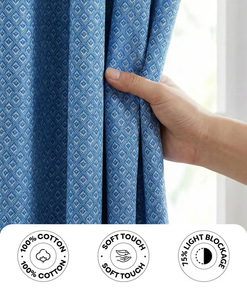 D Mond Pattern Cotton Curtain | Breathable Woven Yarn | Home Living Room Lobby Bedroom|
