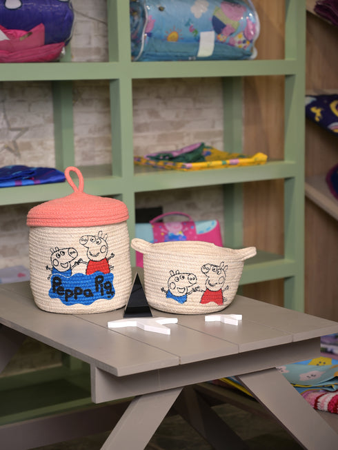 Peppa Round Basket set of 2pc - Cotton Rope Baskets. Woven Baby Shower Basket Bedroom Storage Bakset for Children Corner Plant Basket Indoor, 12x20 cm & 20x20 cm.