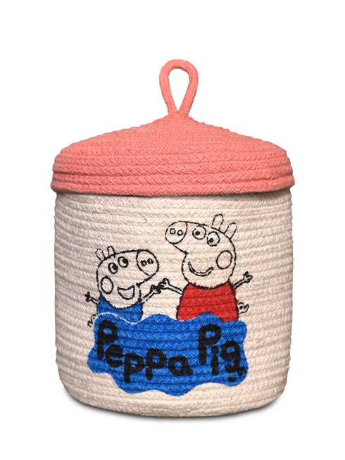 Peppa Round Basket set of 2pc - Cotton Rope Baskets. Woven Baby Shower Basket Bedroom Storage Basket for Children Corner Plant Basket Indoor, 12x20 cm & 20x20 cm.