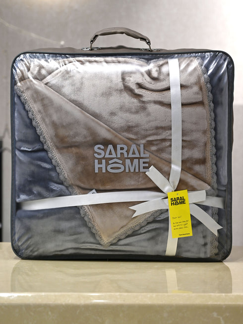 GIFT BAG | Cloudy Soft Double Color Heavy 2 Layer Blanket | with Crochet Lace Edges