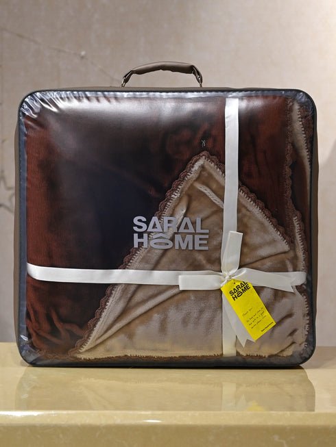 GIFT BAG | Cloudy Soft Double Color Heavy 2 Layer Blanket | with Crochet Lace Edges