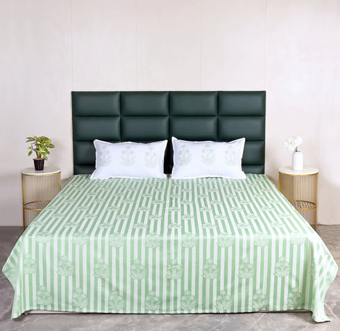 SOMA Cotton Rich Bedsheet | Floral & Stripe Woven Bed Sheet | 180 TC (Weight= 400 TC) | Soft & Comfortable Bedsheet for Bedroom