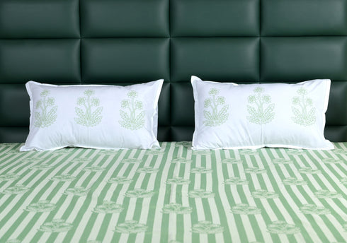 SOMA Cotton Rich Bedsheet | Floral & Stripe Woven Bed Sheet | 180 TC (Weight= 400 TC) | Soft & Comfortable Bedsheet for Bedroom