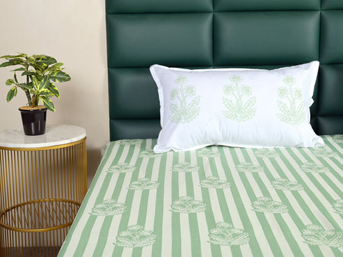 SOMA Cotton Rich Bedsheet | Floral & Stripe Woven Bed Sheet | 180 TC (Weight= 400 TC) | Soft & Comfortable Bedsheet for Bedroom
