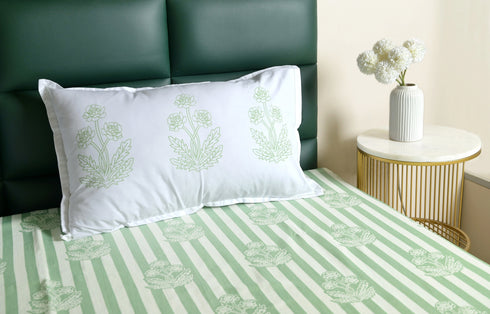 SOMA Cotton Rich Bedsheet | Floral & Stripe Woven Bed Sheet | 180 TC (Weight= 400 TC) | Soft & Comfortable Bedsheet for Bedroom