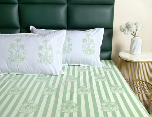 SOMA Cotton Rich Bedsheet | Floral & Stripe Woven Bed Sheet | 180 TC (Weight= 400 TC) | Soft & Comfortable Bedsheet for Bedroom