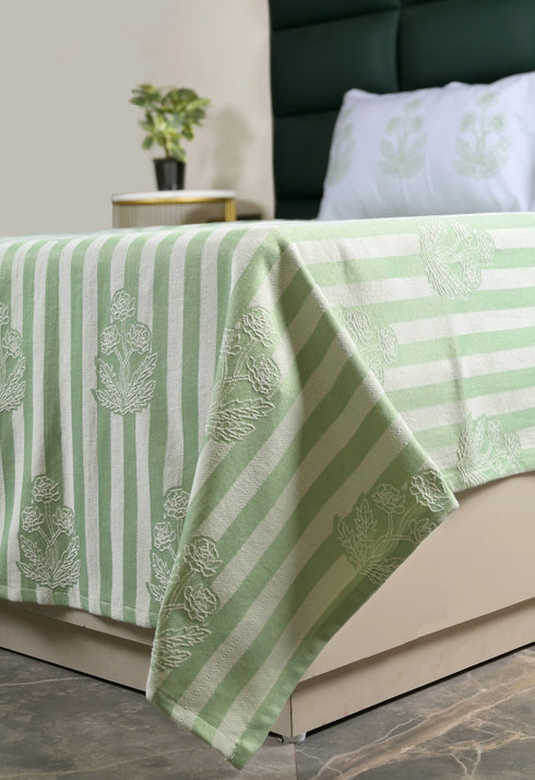 SOMA Cotton Rich Bedsheet | Floral & Stripe Woven Bed Sheet | 180 TC (Weight= 400 TC) | Soft & Comfortable Bedsheet for Bedroom