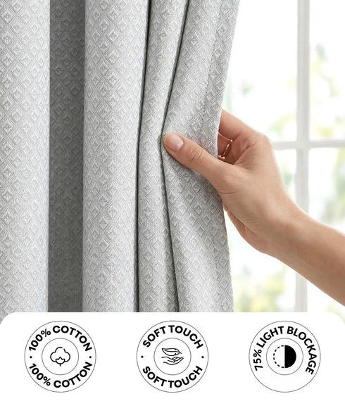 D Mond Pattern Cotton Curtain | Breathable Woven Yarn | Home Living Room Lobby Bedroom|