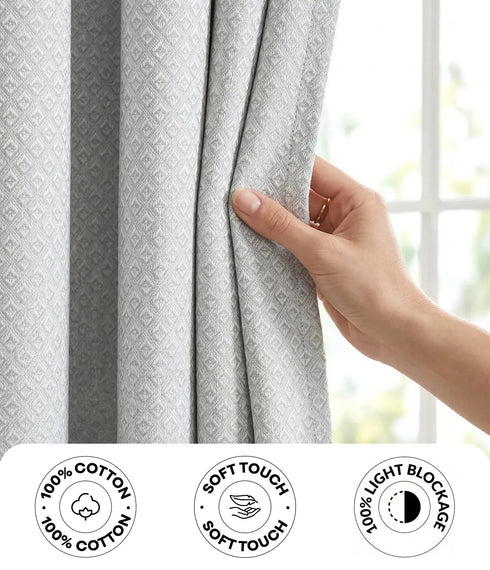 D Mond Pattern Cotton Curtain | Breathable Woven Yarn | Home Living Room Lobby Bedroom|