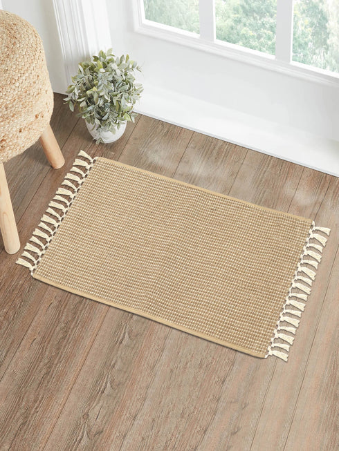 HUGLI - Cotton Woven Strong Anti-Slip Door Mat with fringe