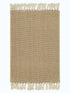 Beige woven placemat with tassels on a white background