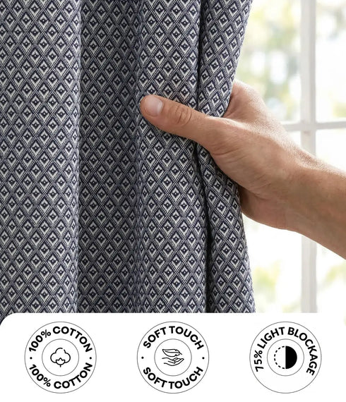 D Mond Pattern Cotton Curtain | Breathable Woven Yarn | Home Living Room Lobby Bedroom|